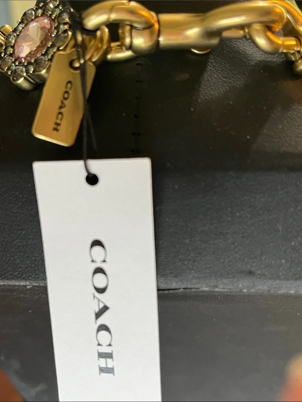 Coach Pink Crystal Floral-Link Necklace in Antiqued Gold - Picture 7 of 8